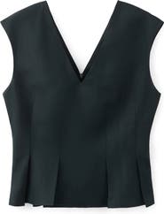 MANGO Pleated Peplum Linen Blend Top