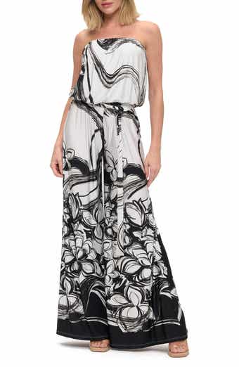 Printed Strapless Wide Leg Jumpsuit
