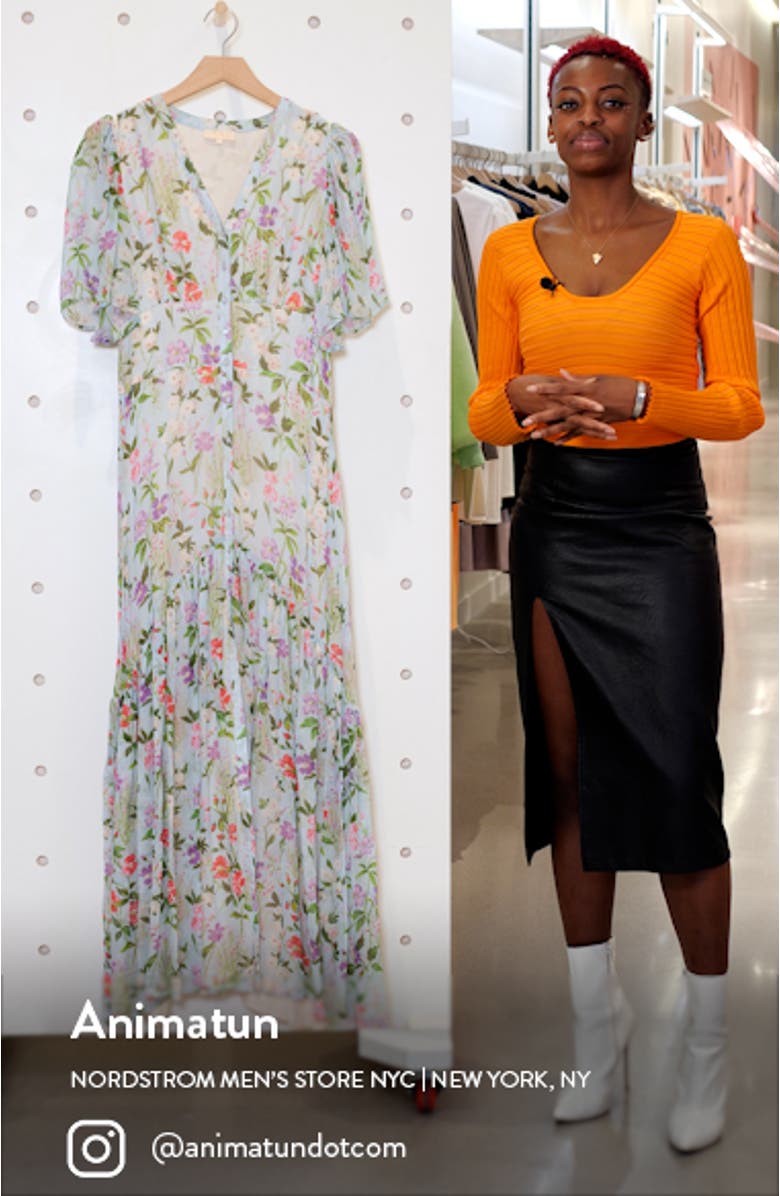 Floral Flounce Hem Button Front Georgette Maxi Dress, sales video thumbnail