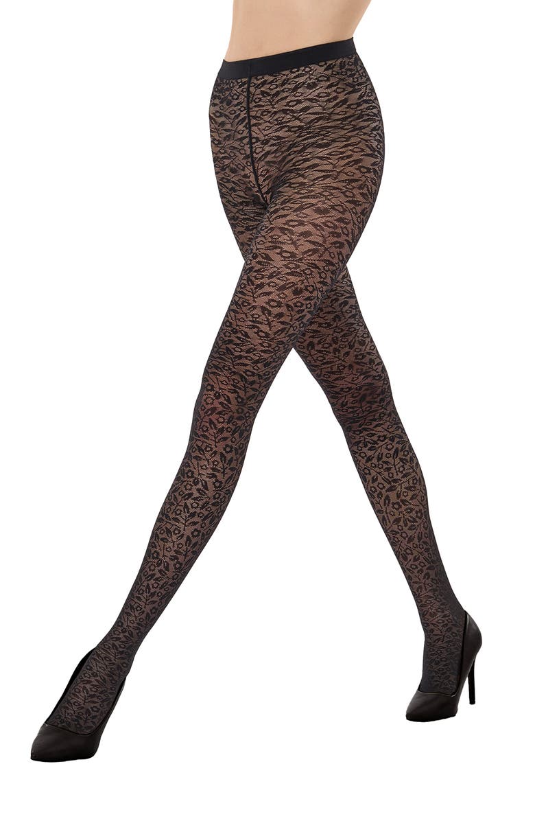 Wolford Bouquet Tights, Alternate, color, Black