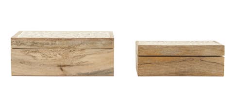Handcarved & Whitewashed Mango Wood Boxes (Set of 2 Sizes)