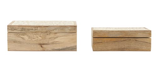 Storied Home Handcarved & Whitewashed Mango Wood Boxes In Brown