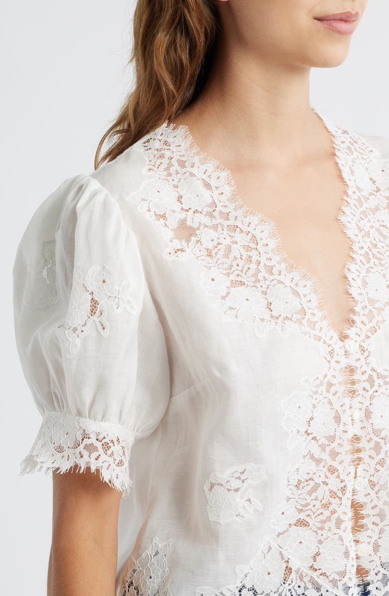 DÔEN Idella Lace Trim Ramie Top, Alternate, color, Salt