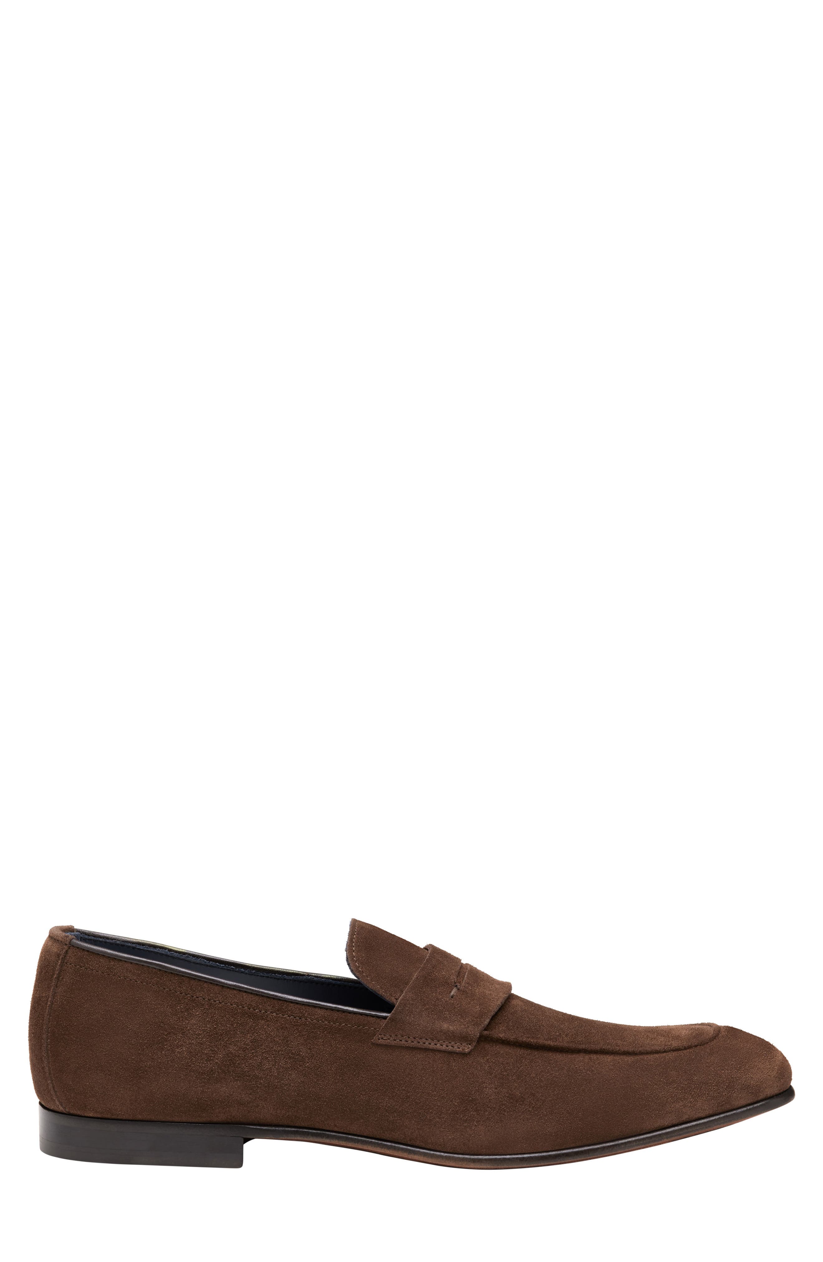 Taylor Penny Loafer, Alternate, color, DARK BROWN ITALIAN SUEDE