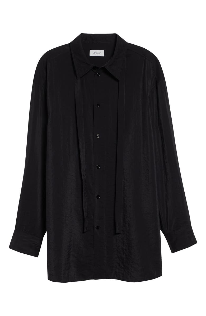 Lemaire Silk Blend Tie Button-Up Shirt, Main, color, Black