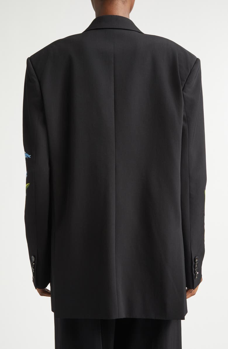 Stella McCartney Flower Embroidery Wool Jacket, Alternate, color, Black