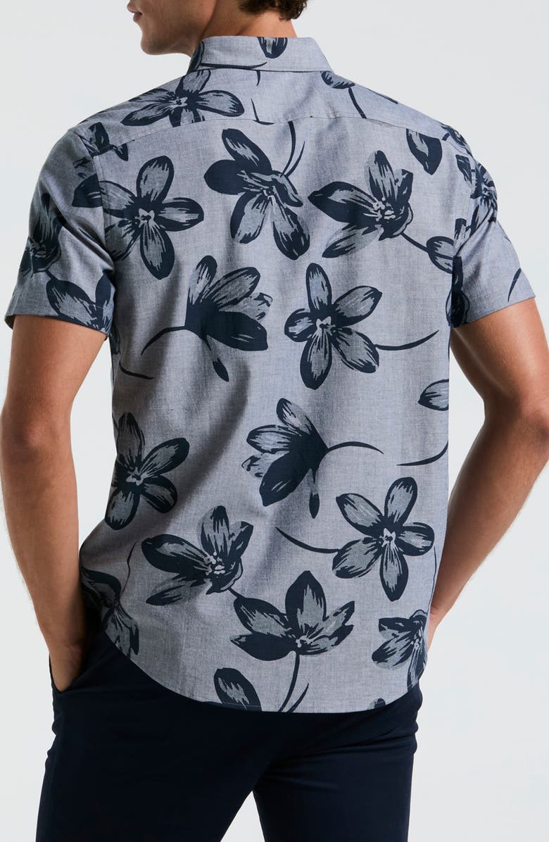 Original Penguin Floral Short Sleeve Cotton & Viscose Stretch Chambray Button-Down Shirt, Alternate, color,
