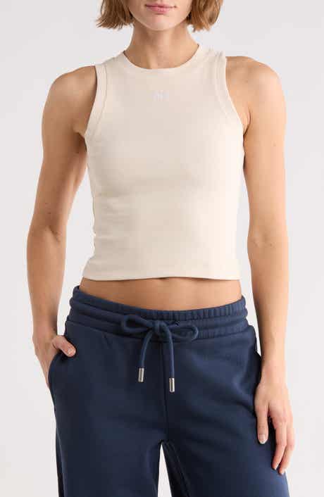 Off-White Row Cotton Blend Ribbed Tank
