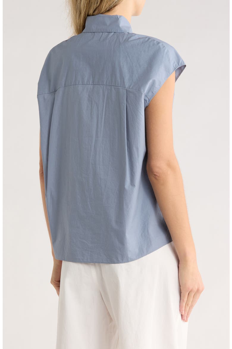 Cap Sleeve Button Down Shirt, Alternate, color, LAKE