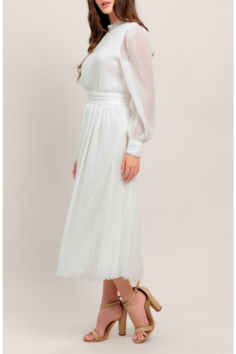 Long Sleeve Textured Chiffon Midi Dress, Alternate, color, WHITE