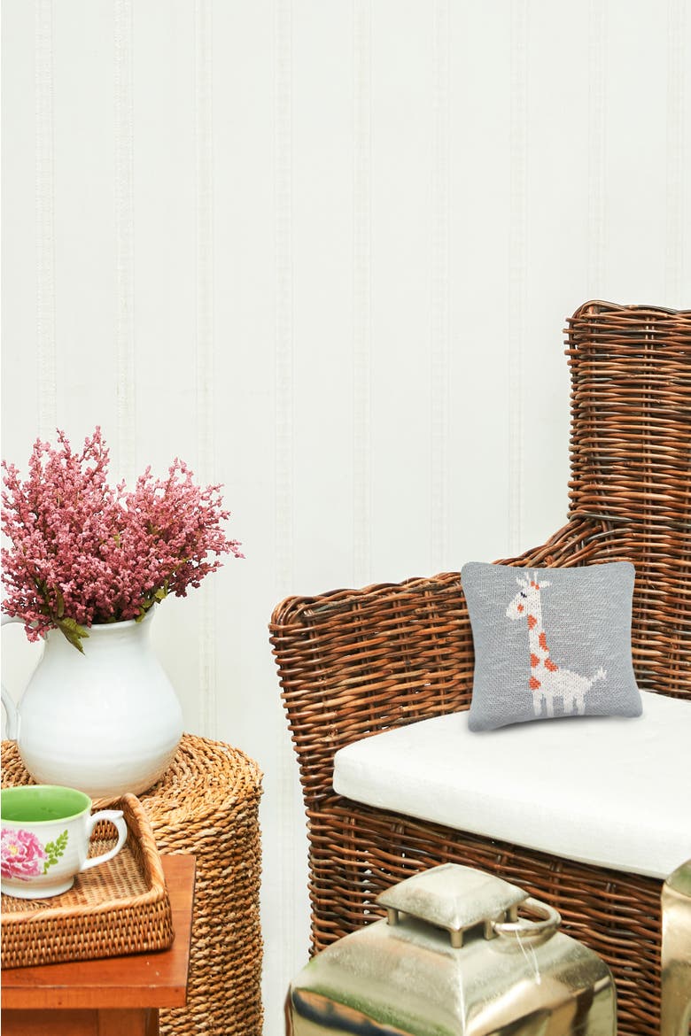 Giraffe Knitted Small Petite Throw Pillow, 10" x 10", Alternate, color, Gray