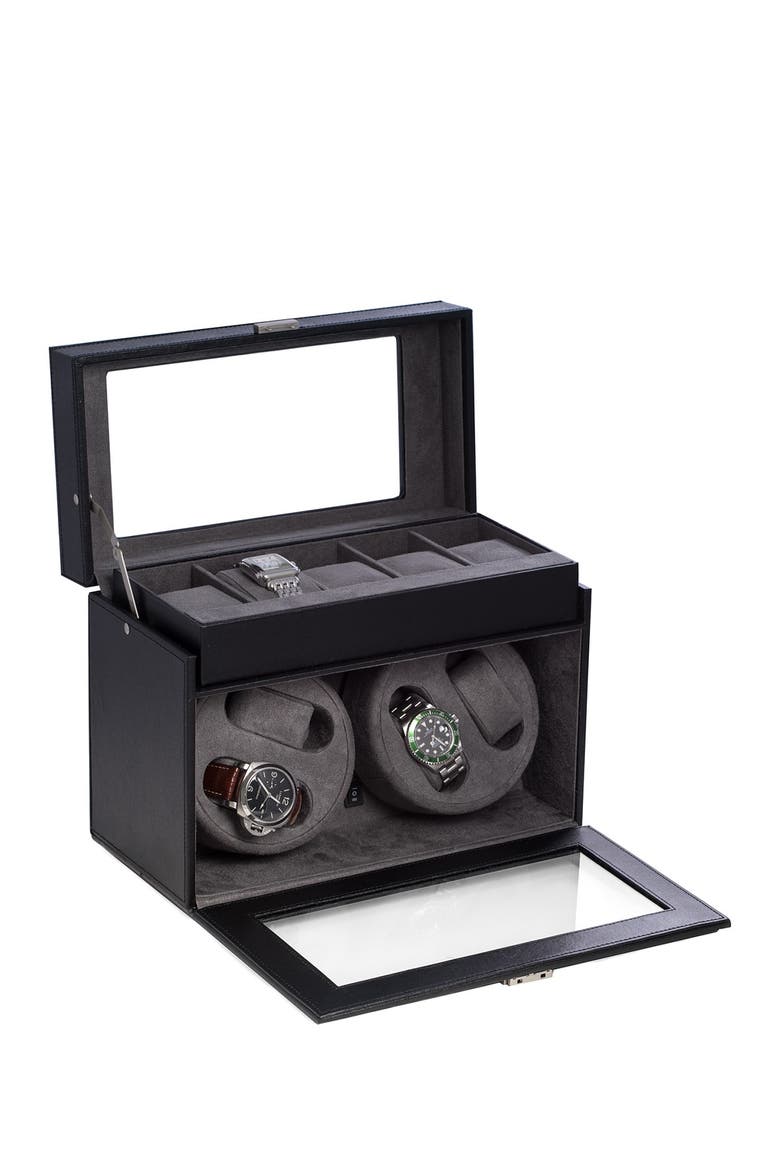 Black Automated Leather Watch Winder, Main, color, no color