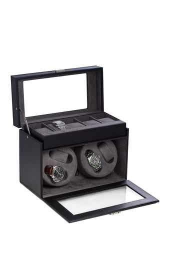 Bey-Berk Black Automated Leather Watch Winder