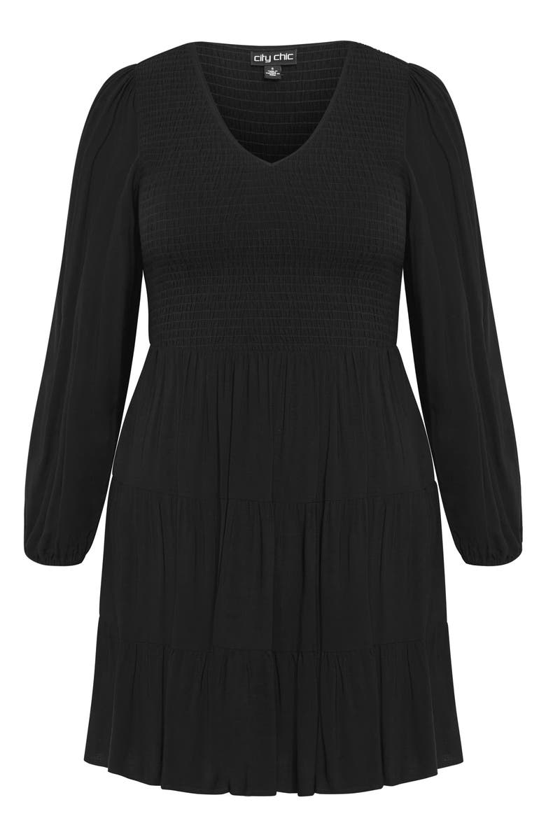 City Chic Jemma Smocked Bodice Long Sleeve Dress, Alternate, color,