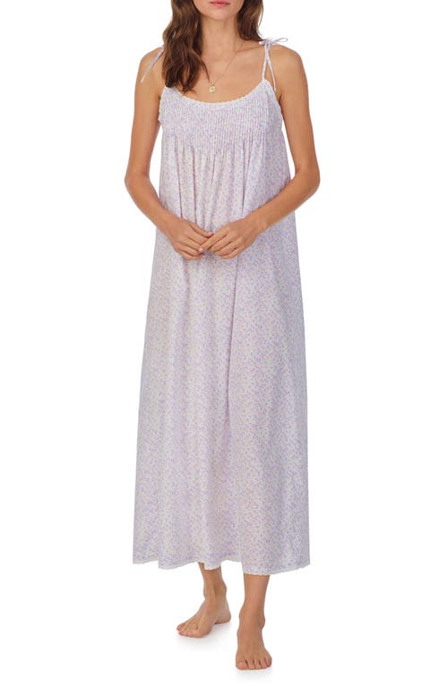 Shop Eileen West Floral Tie Strap Sleeveless Ballet Cotton Lawn Nightgown In Wht Grd Pink/peri Ditsy