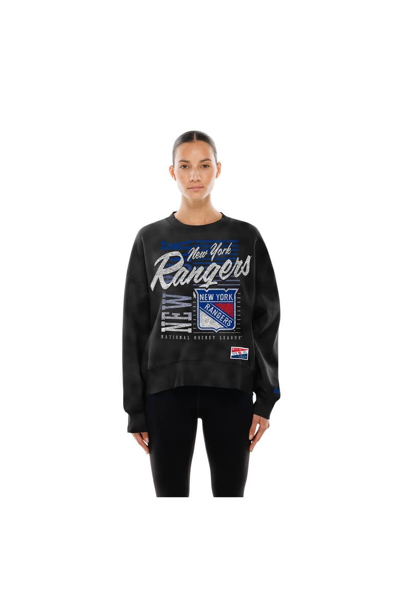 New Era Women's New Era Black New York Rangers Oversized Throwback Mineral Wash Sweatshirt, Alternate, color, 