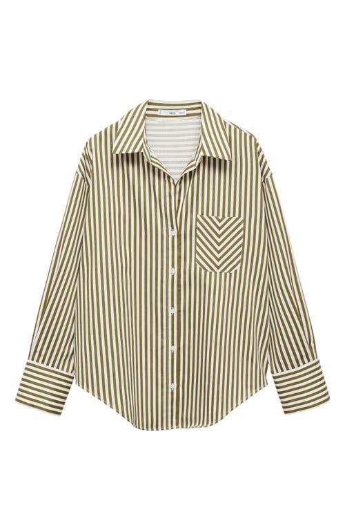 Mango Stripe Cotton Blend Button-up Shirt In Green