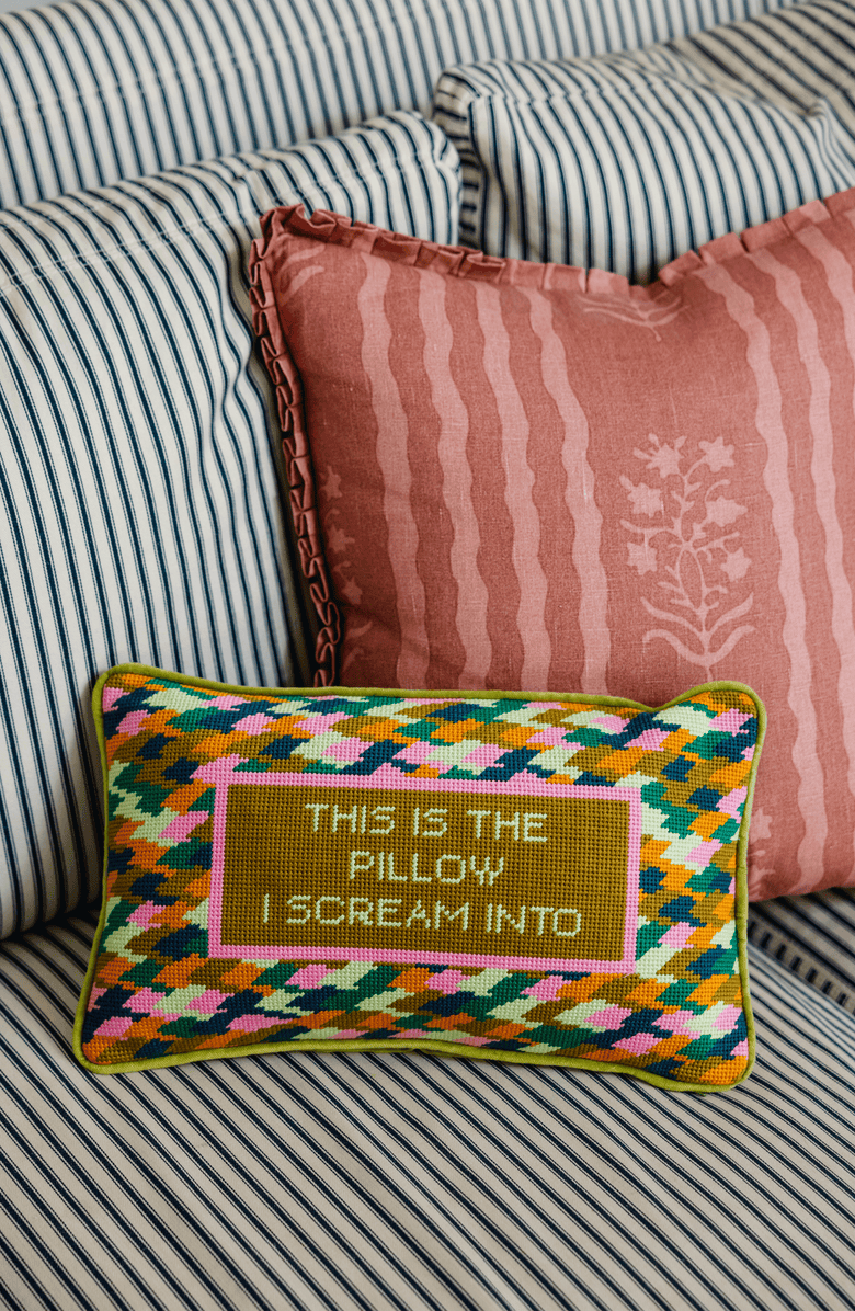 Furbish Studio Scream Needlepoint Pillow, Alternate, color, Scream