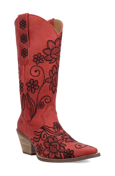 Swing Floral Embroidery Western Boot (Women) (Narrow Calf)