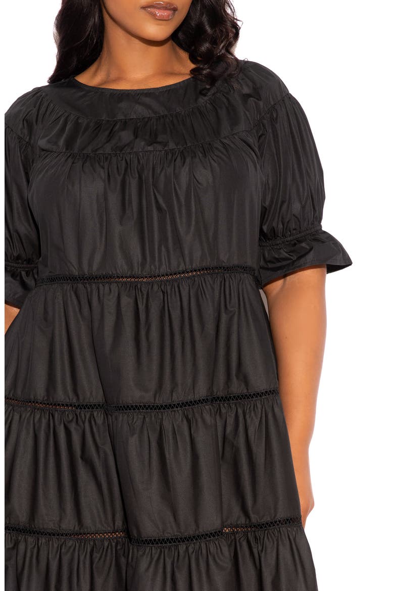 Tiered Cotton Blend Poplin Dress, Alternate, color, BLACK