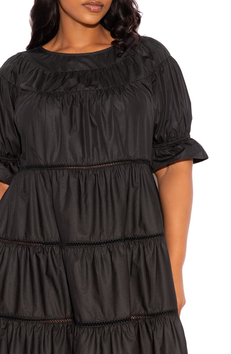 BUXOM COUTURE Tiered Cotton Blend Poplin Dress, Alternate, color, Black