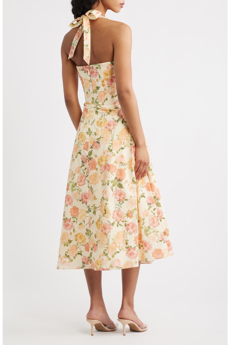 Tallulah Rose Print Halter Midi Dress, Alternate, color, WARM ROSE PRINT