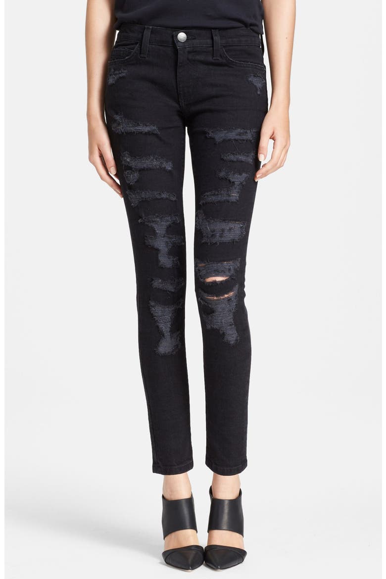 'The Stiletto' Destroyed Skinny Jeans, Main, color, BLACK TATTERED