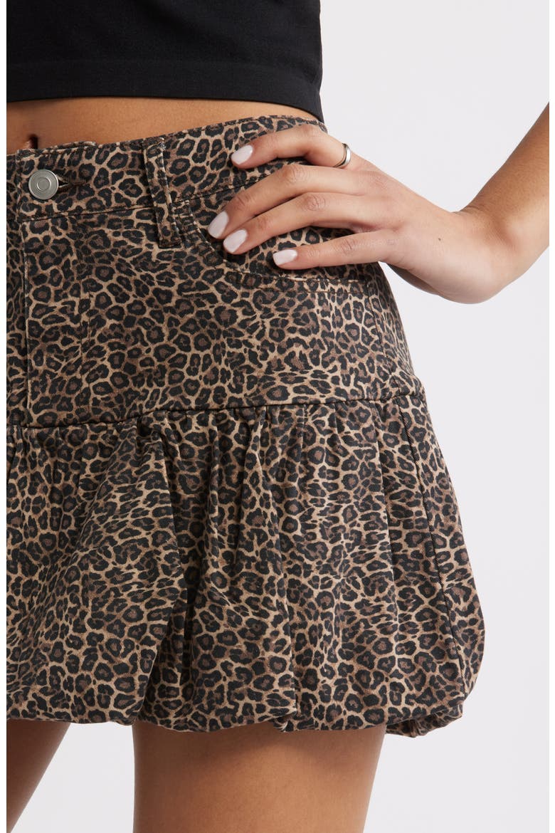 Leopard Print Denim Bubble Miniskirt, Alternate, color, LEOPARD