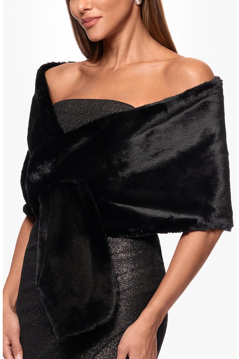 Bow Faux Fur Shawl, Alternate, color, BLACK