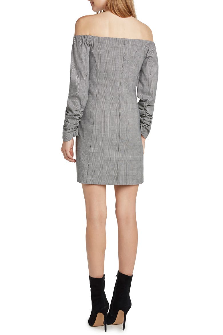 Plaid Off the Shoulder Dress, Alternate, color, BLACK