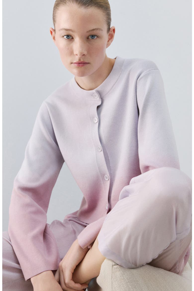 Gradient Crop Cotton Cardigan, Alternate, color, LILAC