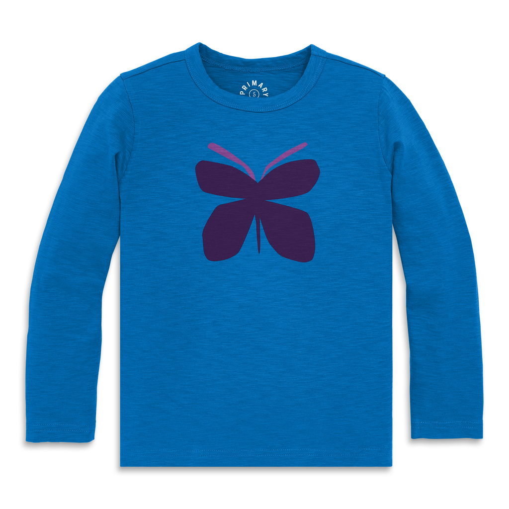Primary Kids Long Sleeve Butterfly Tee In Blue