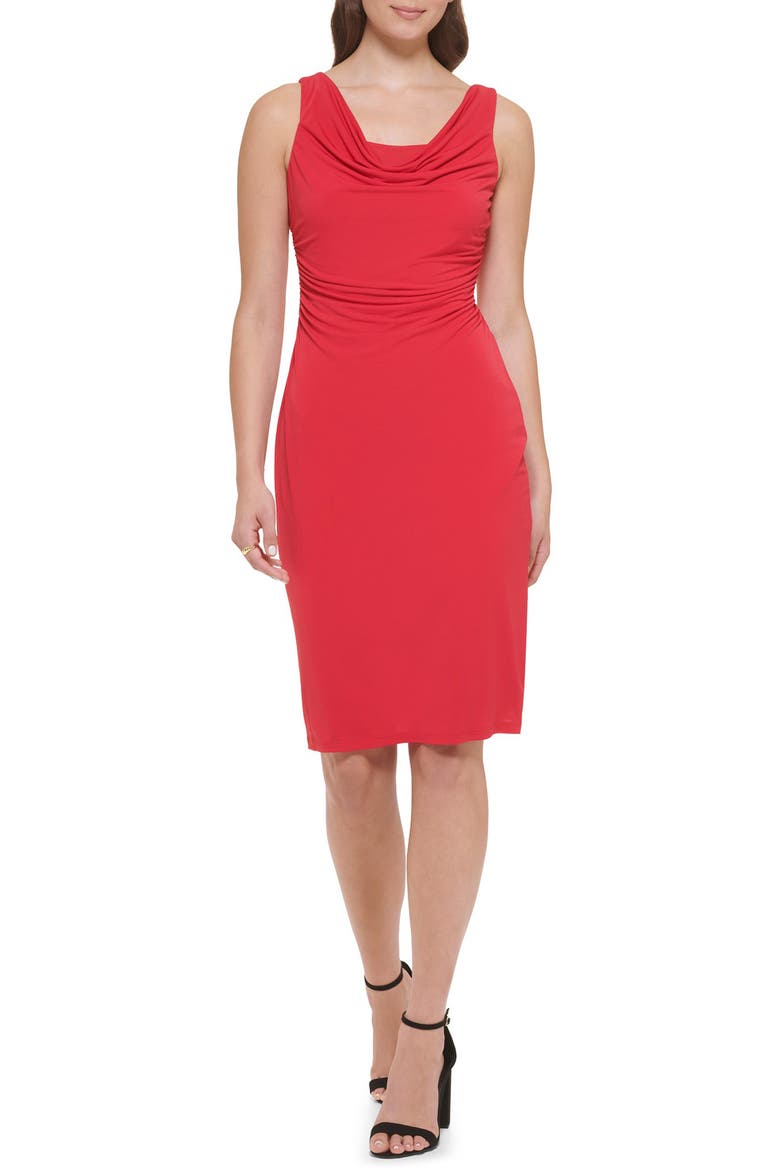 Cowl Neck Jersey Sheath Dress, Main, color, RED
