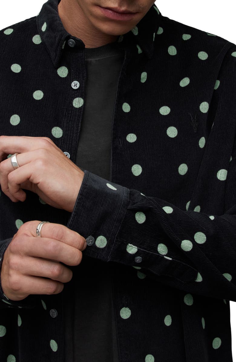 AllSaints Ocular Polka Dot Corduroy Button-Up Shirt | Nordstrom