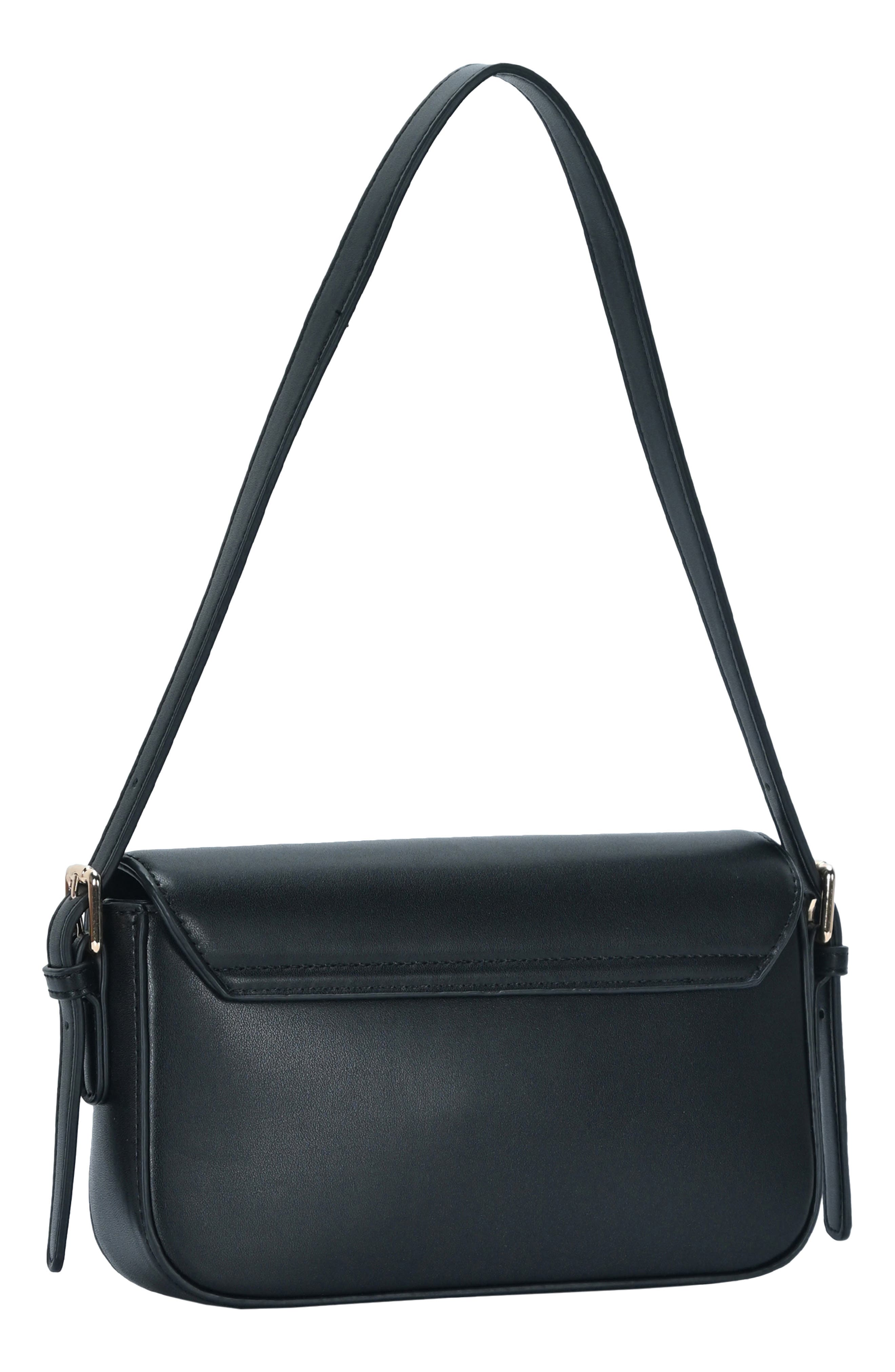 Buckle Baguette Shoulder Bag, Alternate, color, BLACK