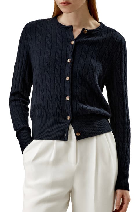 Cable-Knit Cashmere Crewneck Cardigan