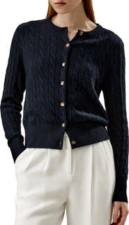 Lilysilk Cable-Knit Cashmere Crewneck Cardigan