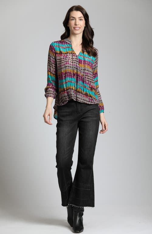 Apny Printed Top In Brown/grey/teal Multi