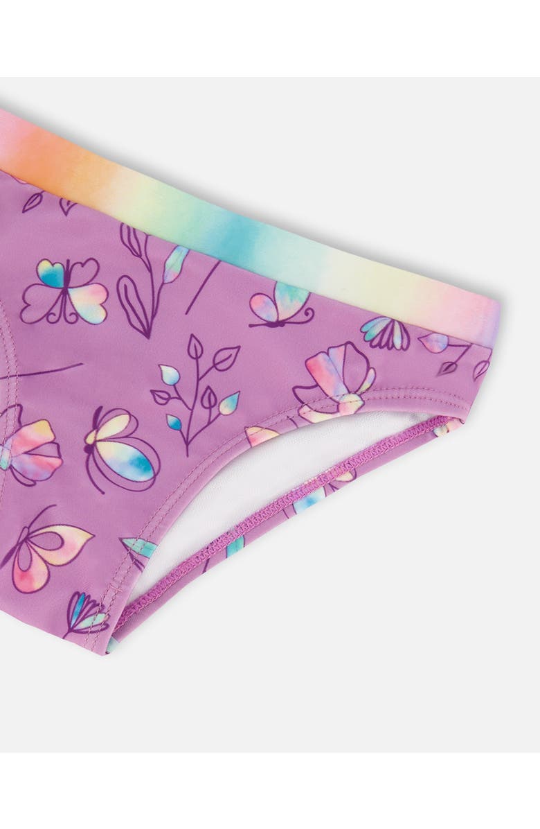 Deux par Deux Little Girl's Printed Two-Piece Swimsuit Old Mauve And Multicolored Butterflies, Alternate, color, Mauve,Multicolored Butterflies