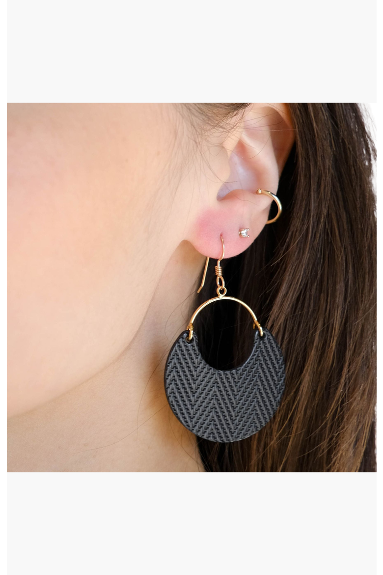 Ninas Leather Earrings, Alternate, color, Black / Gold Metal
