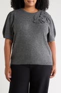 CeCe Bow Appliqu Short Sleeve Sweater