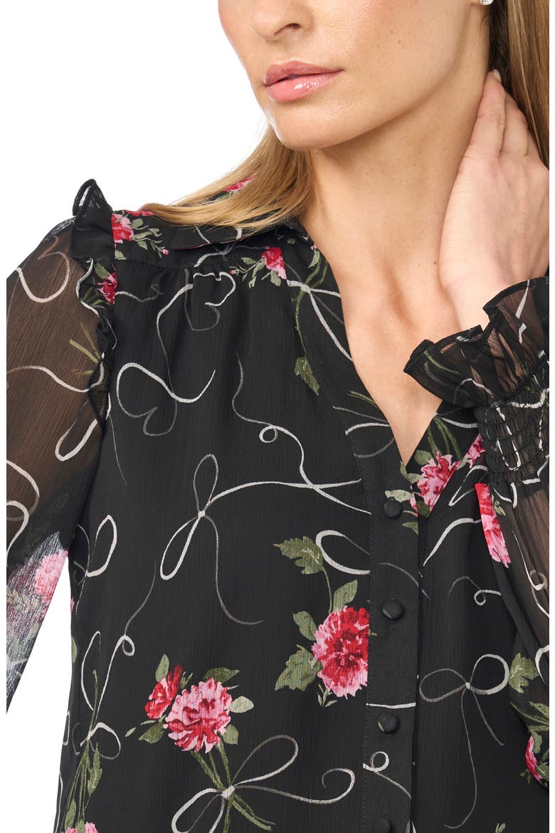 Ruffle Shoulder Long Sleeve Button Down Shirt, Alternate, color, RICH BLACK