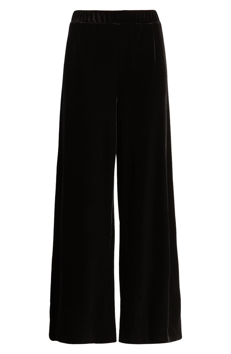 Ming Wang Pull-On Wide Leg Velvet Pants, Alternate, color, Black