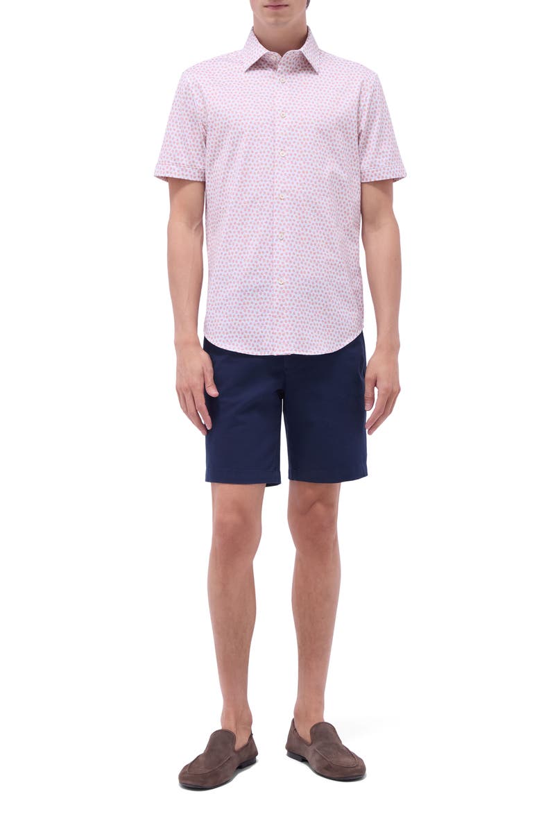 Bugatchi Miles OoohCotton<sup>®</sup> Peach Print Short Sleeve Button-Up Shirt, Alternate, color, Papaya