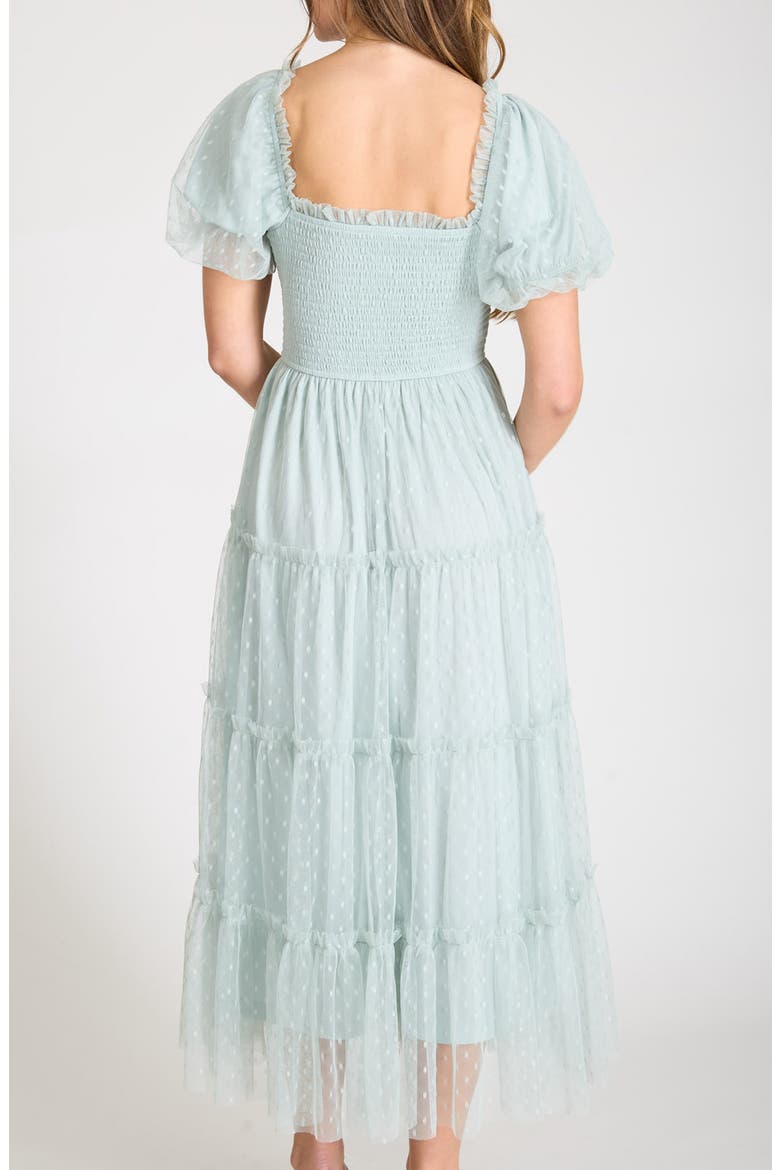 Puff Sleeve Midi Dress, Alternate, color, SAGE