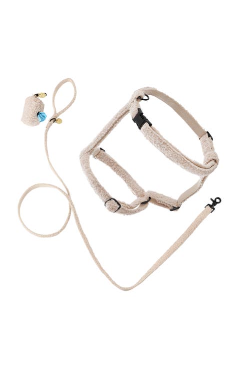 Teddy Bouclé Adjustable H Harness and Leash Walk Set with Poop Bag Pouch