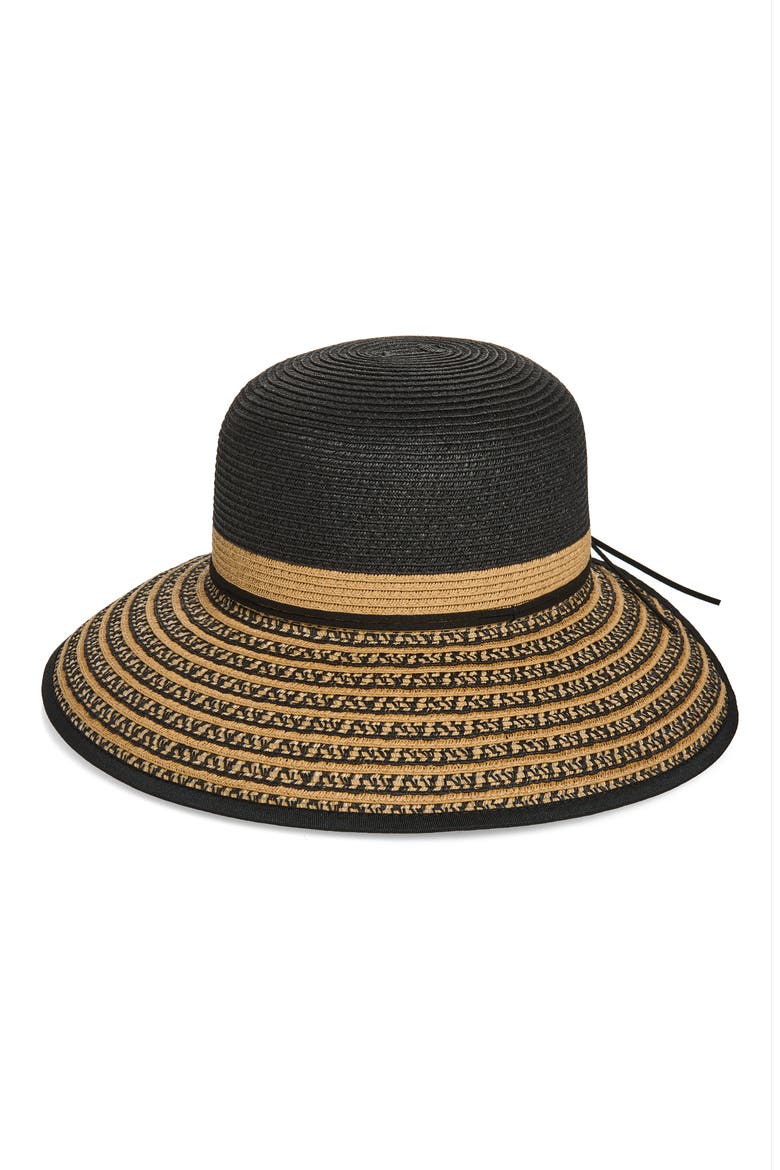Colorblock Stripe Hat, Main, color, BLACK