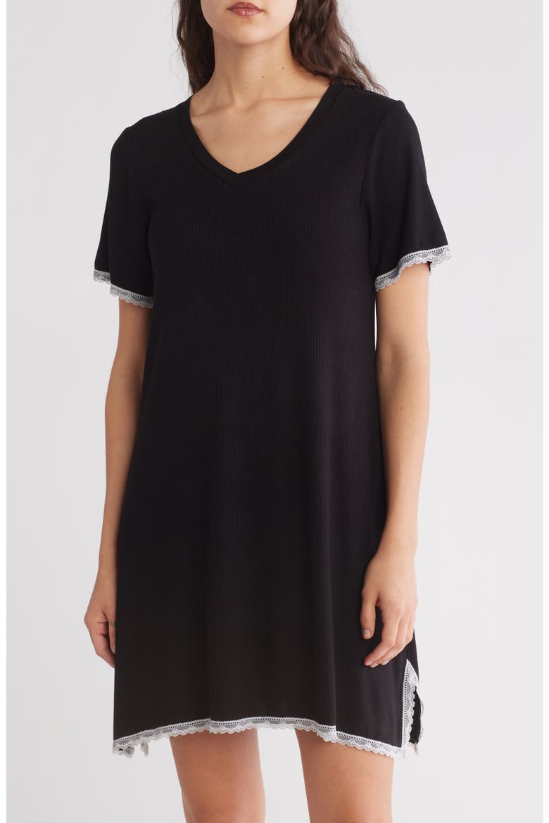 Revival Rib Sleep Shirt, Main, color, BLACK