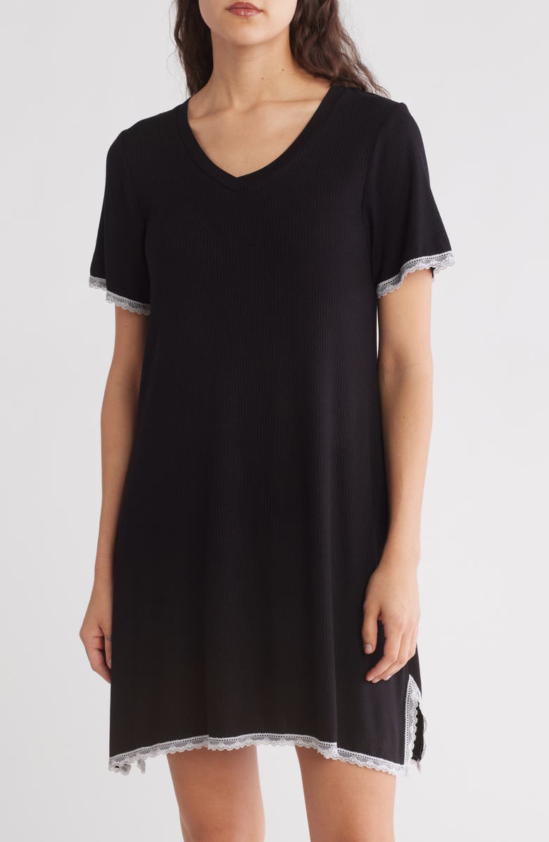 Honeydew Revival Rib Sleep Shirt, Main, color, Black