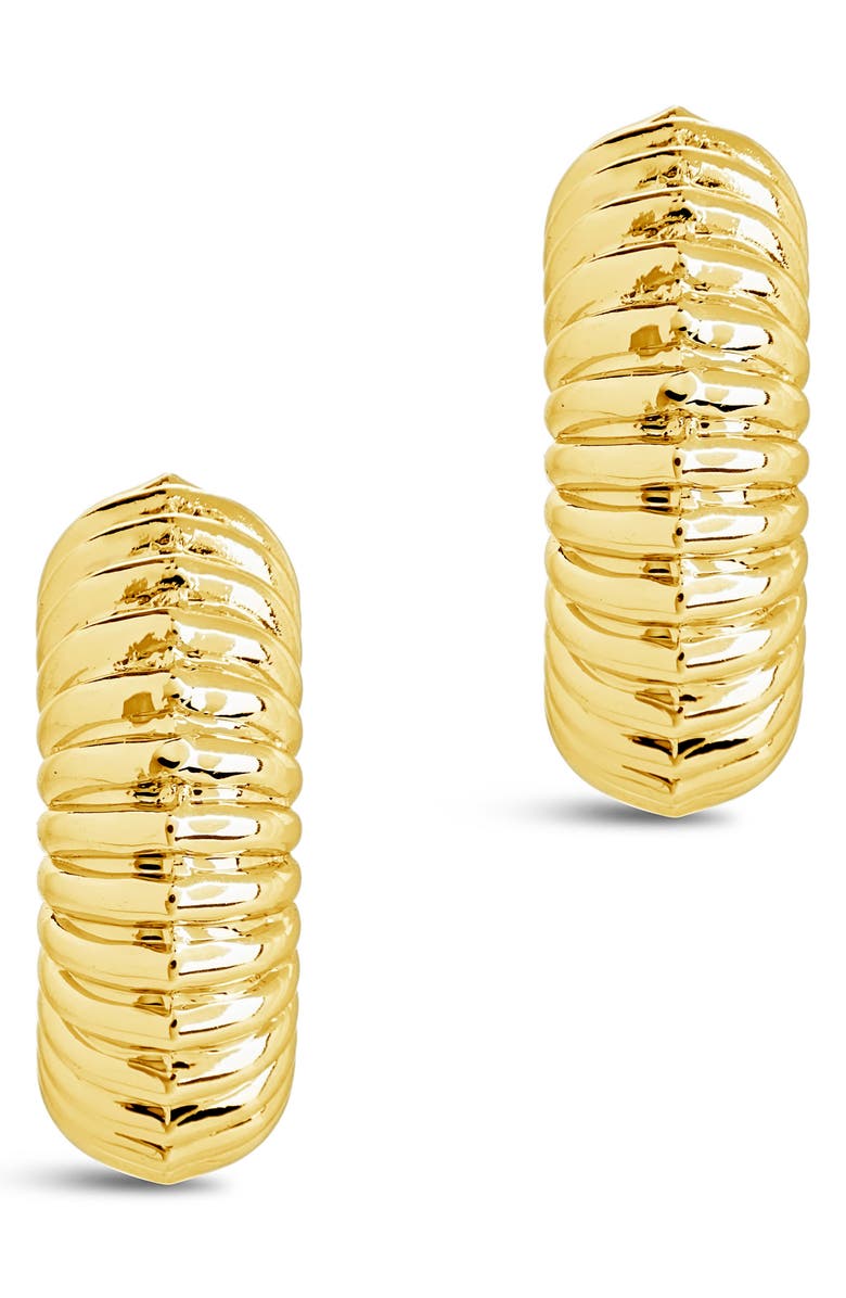Sterling Forever Eliza Ribbed Hoop Earrings, Alternate, color, Gold